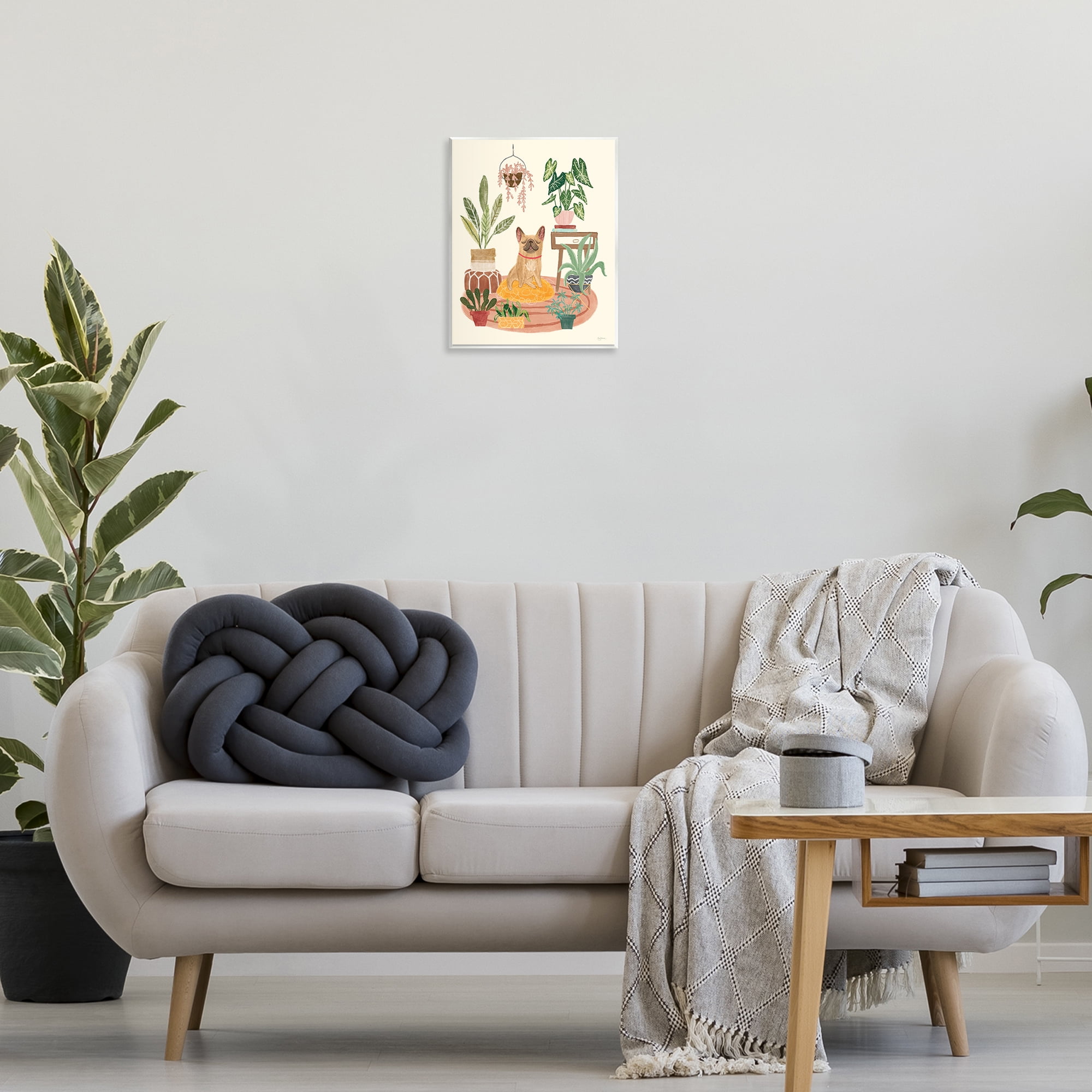 Stupell Industries Pug Dog with Plants Animals & Insects Painting Unframed Art Print Wall Art, 11 x 14