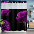 thumbnail image 6 of No Hook Shower Curtains with Snap-in Liner Set, Purple Rose Waterproof Hotel Bathroom Shower Curtain, Vintage Abstract Garden Flower Floral Black Breathable Mesh Top Window Bath Curtains 72''x78'', 6 of 8