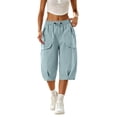 thumbnail image 2 of Bloomae Womens Hiking Capri Pants Lightweight Quick Dry Casual Fall Adjustable Drawstring Elastic Waist Baggy Ruched Hem Cropped Trousers with Pockets, 2 of 7