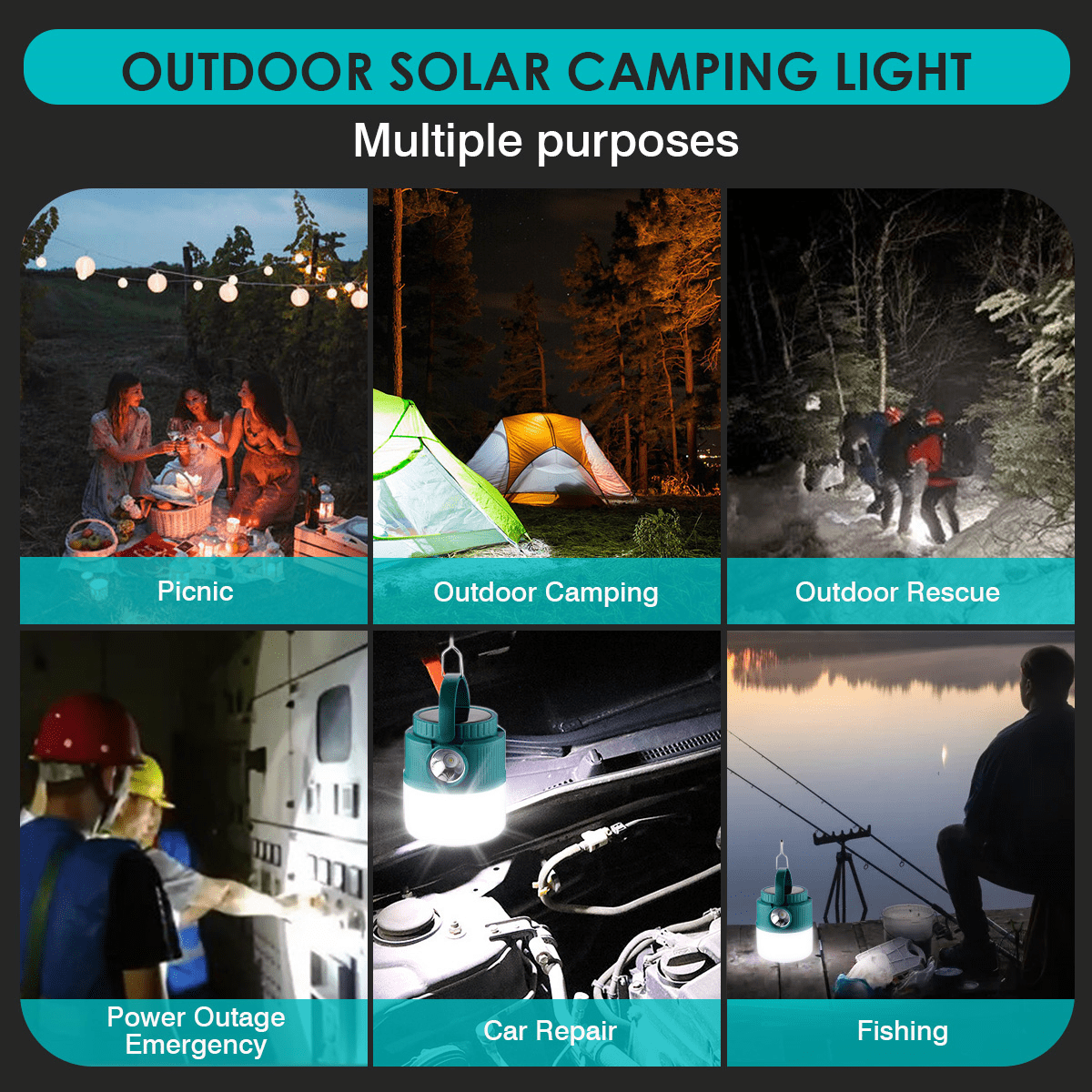 Solar Camping Lights Camping Lanterns LED Camping Light Rechargeable Tent Lamp 4 Modes Spotlight Waterproof Portable Light
