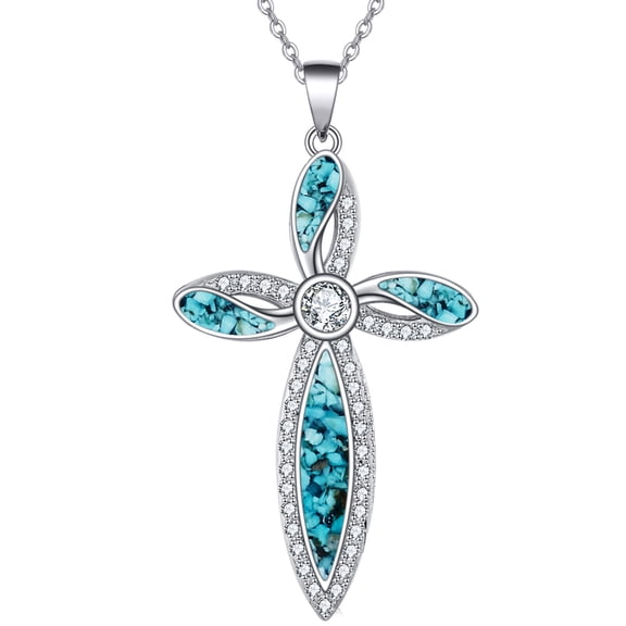 Religious Cross Pendant Necklace 925 Sterling Silver Turquoise Cross Pendant Gifts for Women Jewellery