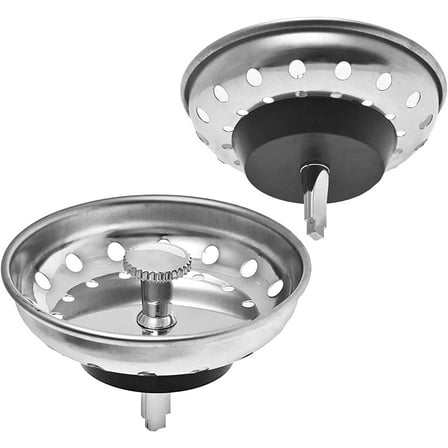 Kitchen Sink Strainer - 2 Pack Kitchen Sink Stopper Replacement for Standard 3-1/2 inch Drain, Chrome Plated Stainless Steel Body with Rubber Tub Stopper
