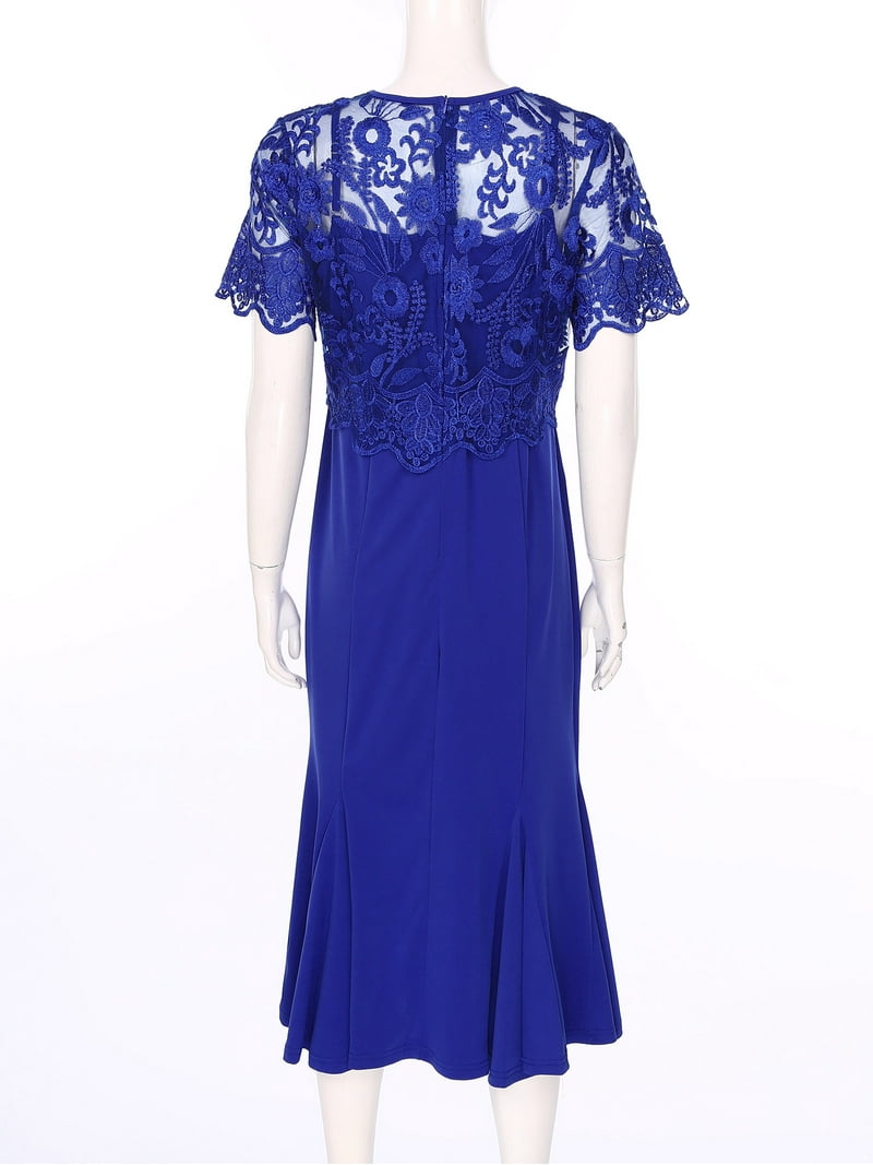 TiaoBug Womens Floral Lace Bodycon Dress Short Sleeve Midi Mermaid