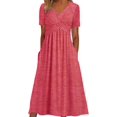 thumbnail image 1 of Robes de Printemps pour Femmes Décontractées Manches 3/4 Longue Robe Évasée Basique Plage Vacances Travail Maxi Robe 2025, 1 of 5
