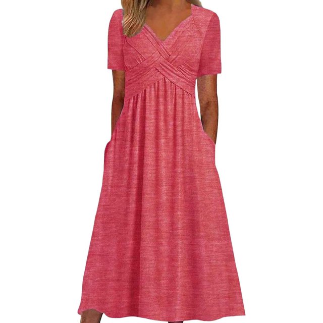 Robes de Printemps pour Femmes Décontractées Manches 3/4 Longue Robe Évasée Basique Plage Vacances Travail Maxi Robe 2025