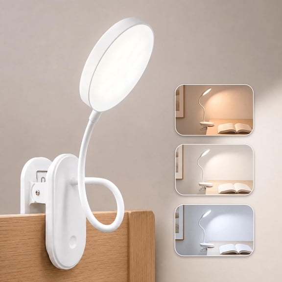 Clip‑on Reading Light, 3 Color Modes & Stepless Dimmable Touch Control Lamp, 2600mAh Rechargeable Battery, Flexible Gooseneck Bedside Clamp Light for Desk, Headboard, Dorm Room
