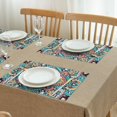 thumbnail image 3 of Retro Bohemian Floral Flax Placemats Set of 4, 12x18 Inch Washable Tribal Folk Style Rustic Decor, Colorful Vintage Mats for Earthy Kitchen or Dining Table, 3 of 6