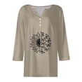 thumbnail image 4 of UoCefik Womens Summer Tops 3/4 Sleeve Casual Henley Button Down Shirts Loose Fit V Neck Tunic Summer Tees Fashion Beach Sunflower Print Blouse Khaki 3XL, 4 of 4
