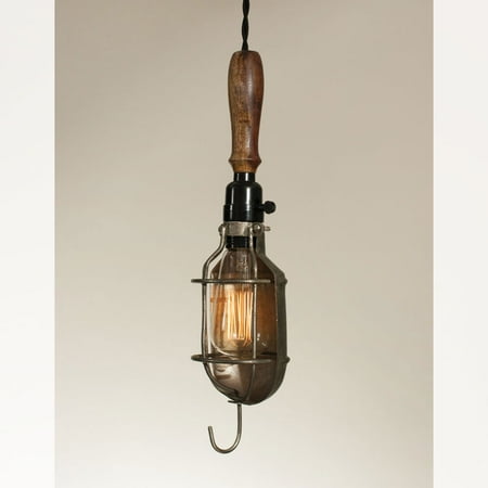 Pendant Reflector - Primitive Trouble Light Caged Pendant Lamp with Reflector - Barn Roof Finish