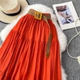 thumbnail image 6 of HOXZODT Women’s High Waist Tiered Maxi Skirt Casual Long Skirt with Belt, Saffron, 6 of 7