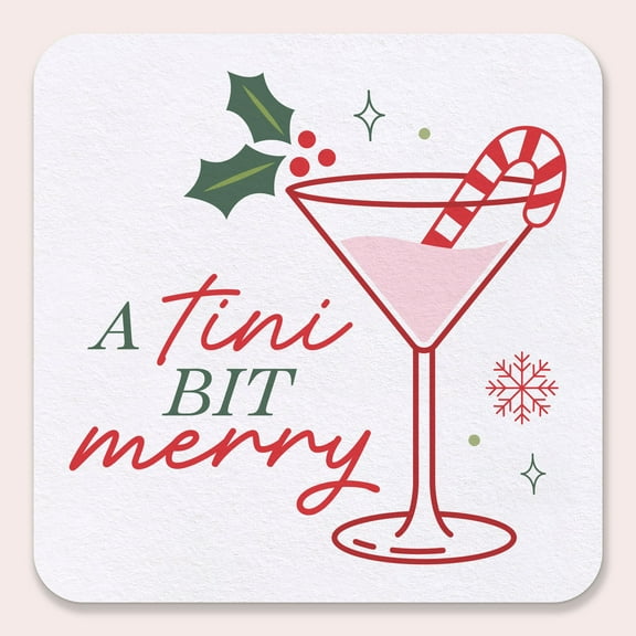 Big Dot of Happiness 25 Ct A Tini Bit Merry Drink Coasters, 4-Inch Disposable Square Paper Coasters, Christmas Cocktail Party Decor, Festive Holiday Candy Cane Martini Table Decor for Cocktail Drinks