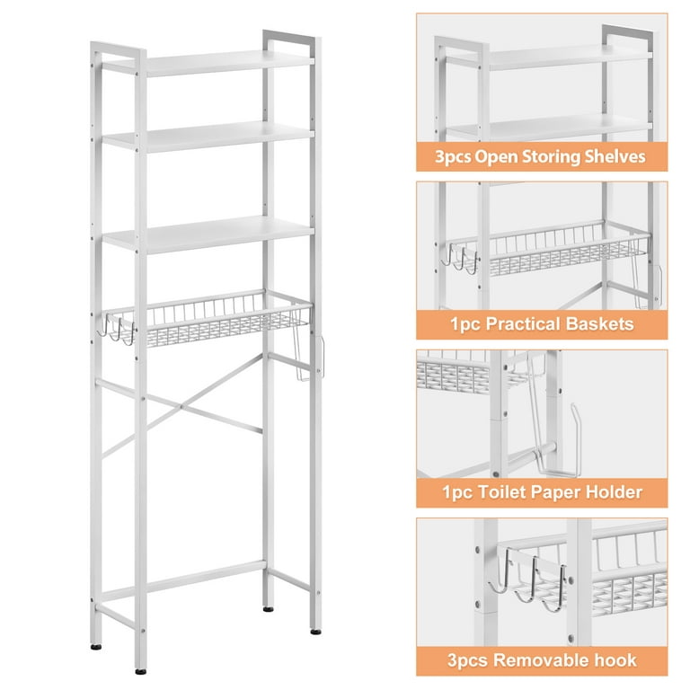 XIHUAN Adjustable Over The Toilet Storage Bathroom Organizer and Storage  Shelf Stand Space Saving with Tension Poles 4 Tier Metal Rack White