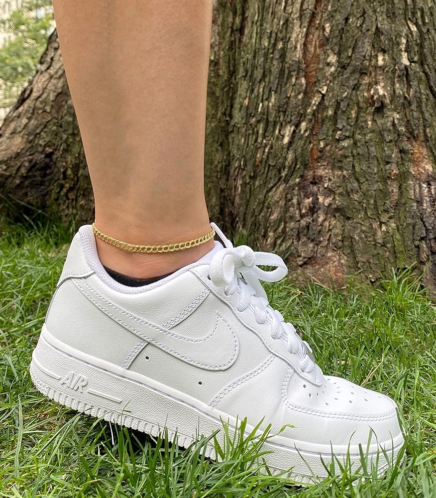 PORI JEWELERS 925 Sterling Silver 4mm Charm Link Chain Anklet - Available in Silver or Yellow