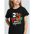 thumbnail image 1 of Camiseta de cuello redondo 100 % algodón con estampado de escuadrón de segundo grado para niña - Camiseta informal, deportiva y de verano con diseño de manzana en forma de lápiz. Ligera, transpirable, 1 of 7