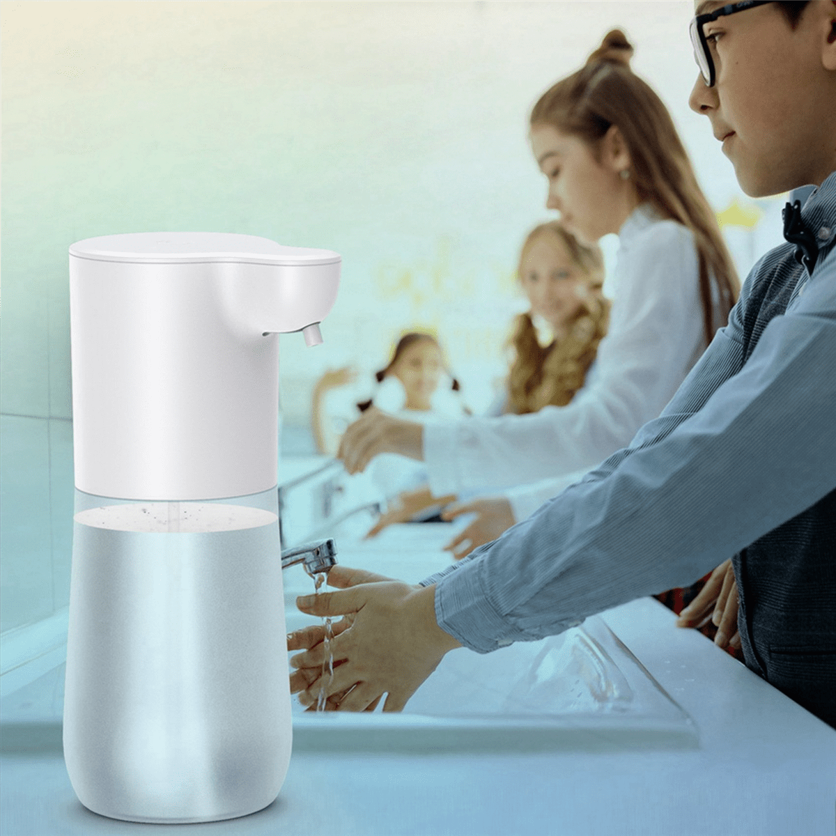 2X 2000MAh USB Charging Automatic Induction Foam Soap Dispenser Smart Infrared Touchless Hand Washer for Kitchen 350Ml