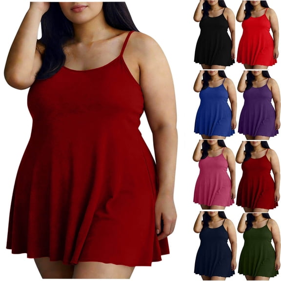Puntoco Women's Plus Size Full Slip for Under Dresses Adjustable Spaghetti Straps Cami Dress Basic Sleeveless Nightgown