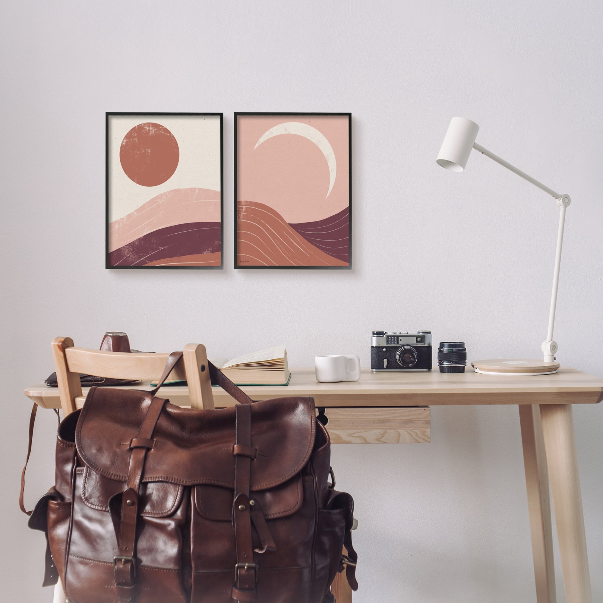 Stupell Industries Sun And Moon Sunrise Sunset Desert Collage Graphic Art Black Framed Art Print Wall Art Set of 2, 11x14, by Becky Thorns