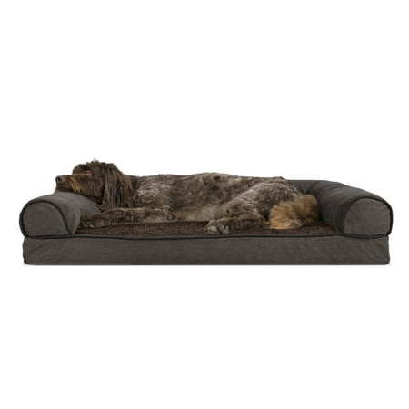 Chenille Suede - Large Faux Fleece & Chenille Soft Woven Memory Top Sofa Pet Bed - Coffee