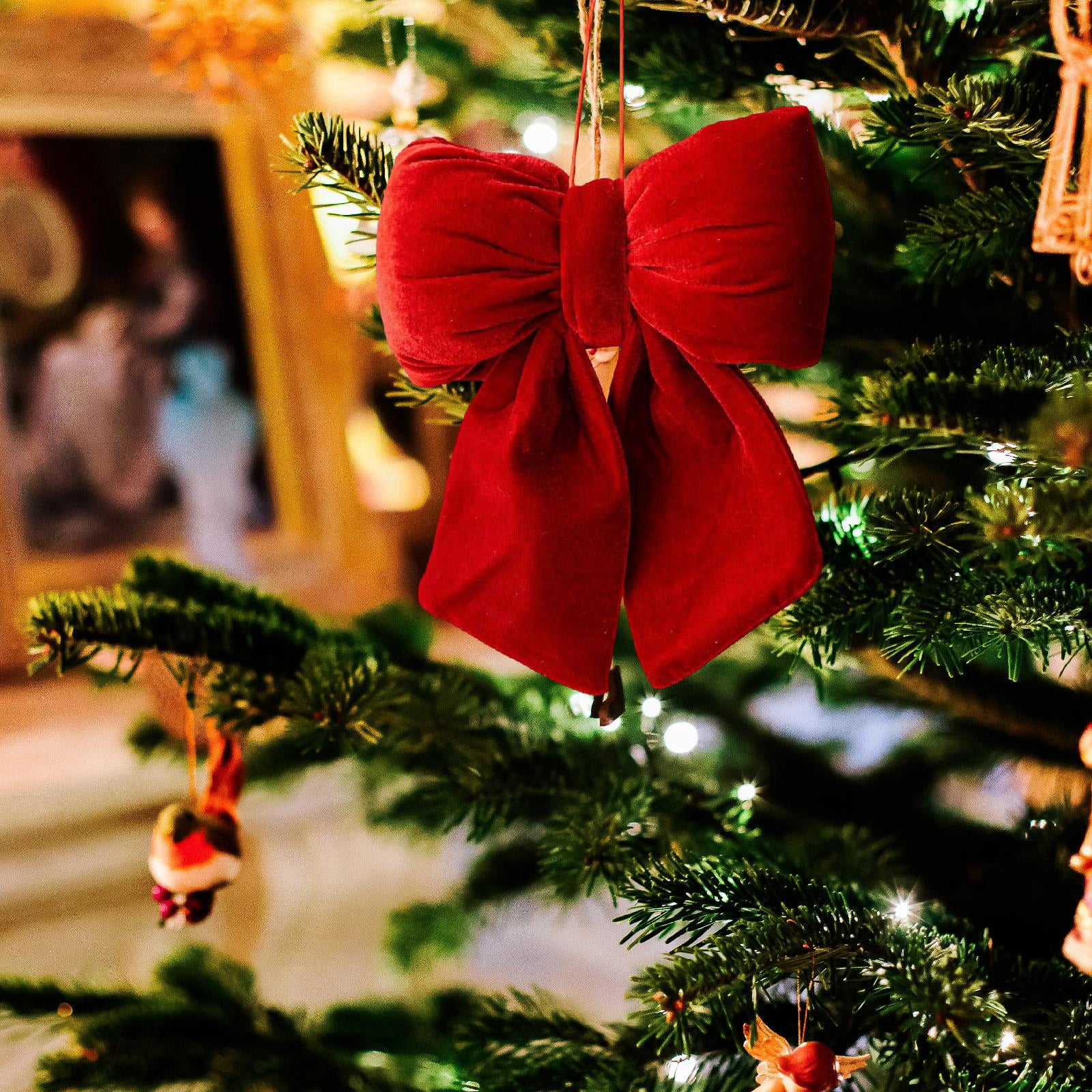 Dualoai Christmas Bow Soft Rustic Christmas Tree Decoration for Wedding Garland Door L