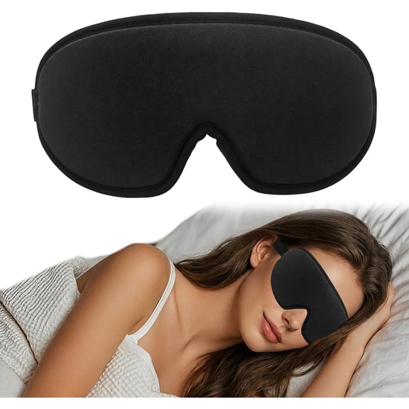3D Contoured Blackout Sleep Mask for Women Men, Upgraded Eye Mask for Sleeping with Adjustable Strap, Soft Breathable Sleep Eye Cover for Travel Nap Shift Work(Black)