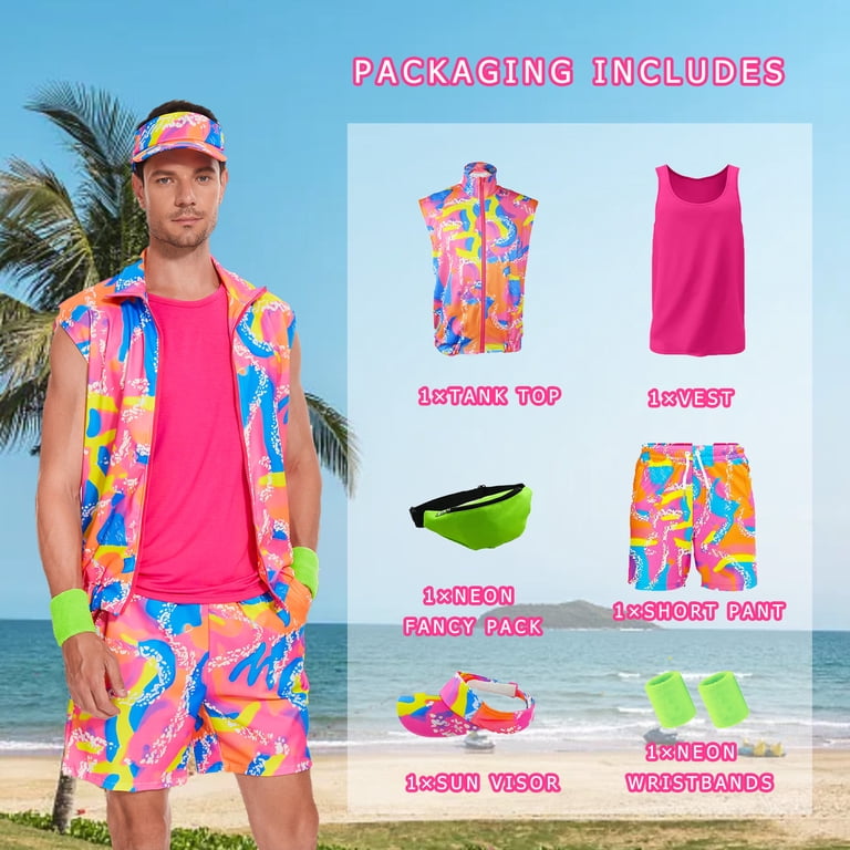 HNKMDK, Workout Costume, 80s 90s Neon Men Retro, Size 2XL