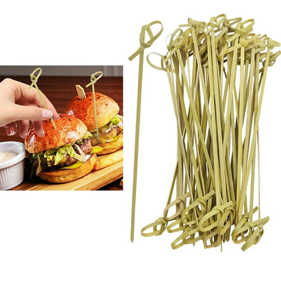 200 Ct Bamboo Knot Picks Skewer Kebab 7" Natural Wooden Cocktail Fruit Appetizer