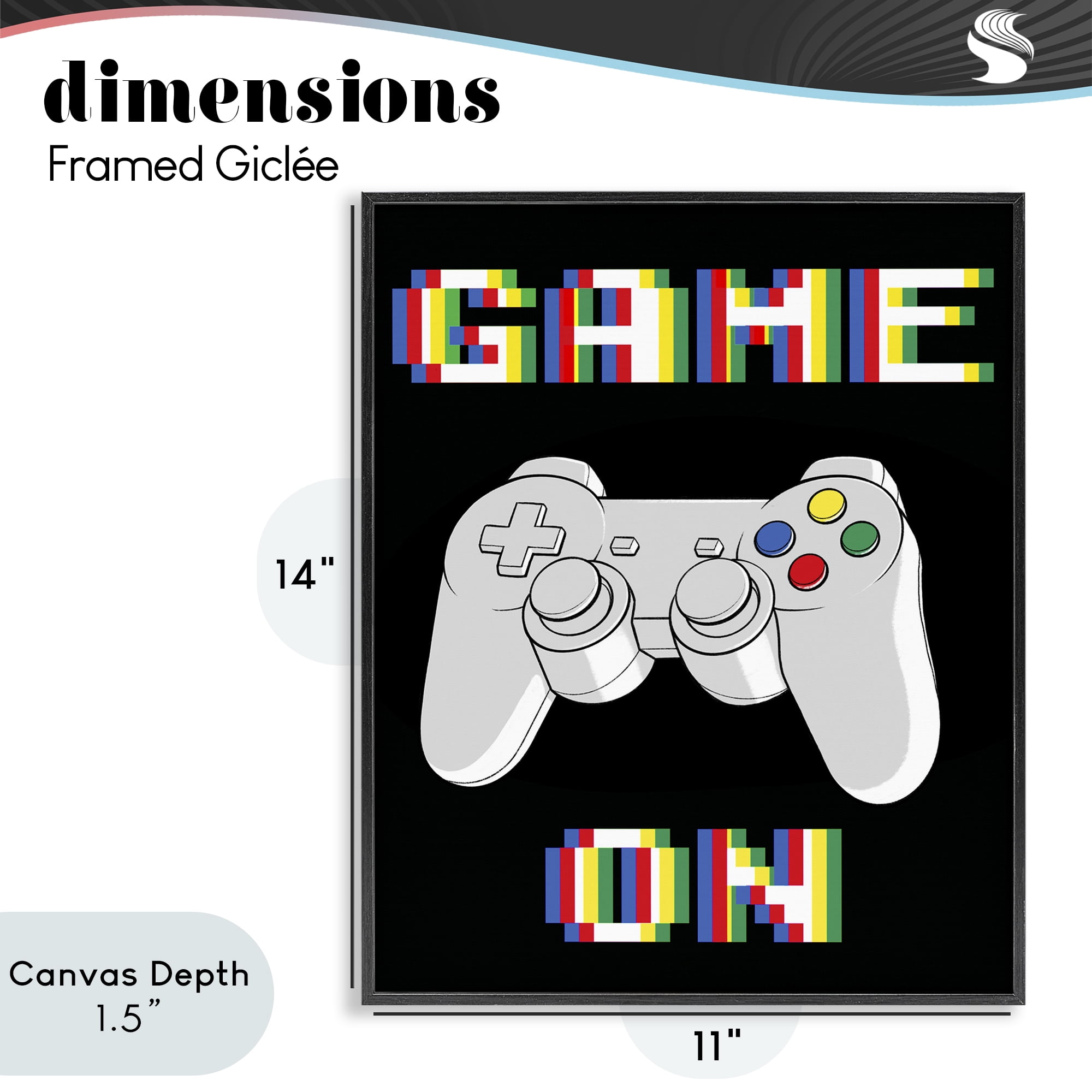 Stupell Industries Colorful Digital Game On Black Framed Giclee Art, design by Marcus Prime