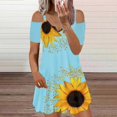 thumbnail image 1 of Mujer Hombro Fuera De Manga Corta Encaje V-Cuello Girasol Impreso C Más El Tamaño Vestido S-5XLpangjing, 1 of 4