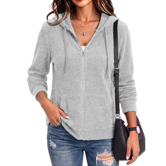 Airmenty Womens Full Zip Up Hoodie Lightweight Hooded Casual Long Sleeve Hoodie Jackets Sweatshirt with Pockets S-2XL