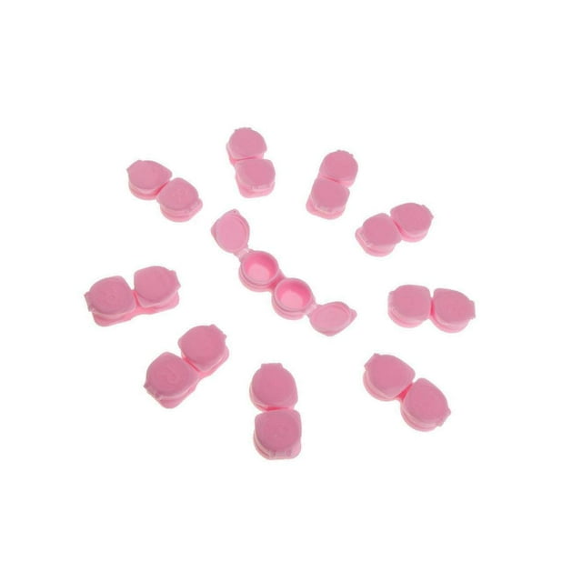 10 Pcs Mini Étui à Lentilles de Contact à Couvercle Rabattable Kit de Voyage Support Boîte de Trempage Rose