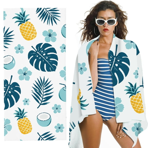 RKSupls Tropical Pineapple Coconut Pattern Oversized Microfiber Beach Towel -  Ultra-Soft Microfiber, for Bathroom, beach- 30x60 in