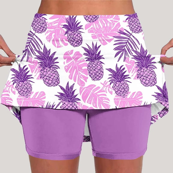 DailyTrove Women Purple Print Skort Casual Athletic Tennis Skirt with Built-in Shorts