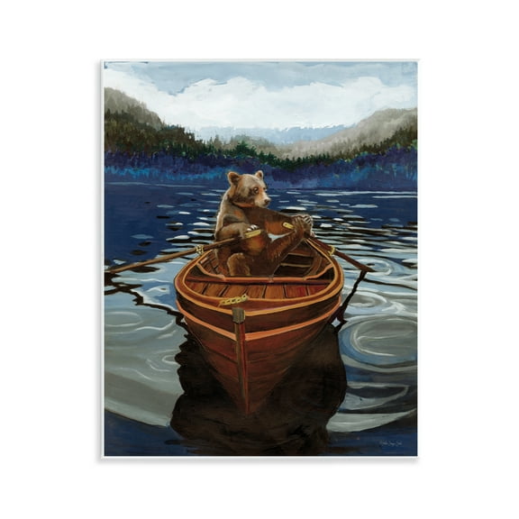 Stupell Industries Brown Bear on Row Boat Animals Painting Unframed Art Print Wall Art, 11 x 14