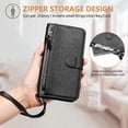 thumbnail image 4 of Funda para Oneplus NORD CE 5G con cremallera tipo cartera, tarjetero, marco de fotos, soporte y cordón, de piel sintética. Negro, 4 of 5