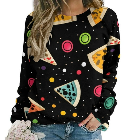 Fun Pizza Women's Floral Printed Sweatshirt Long Sleeve Crewneck Casual Loose Vintage Graphic Pullover Tops