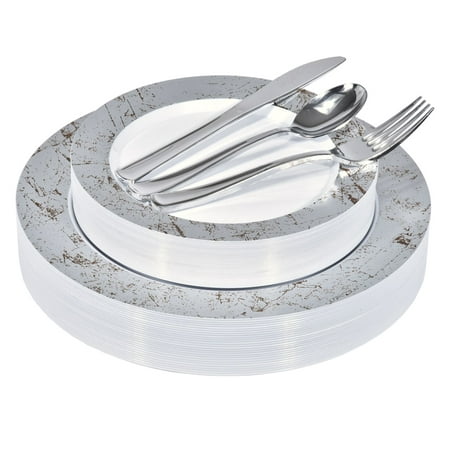 Silverplate 4 Piece Setting - Stock Your Home 125 Piece Place Setting- Silver Marble