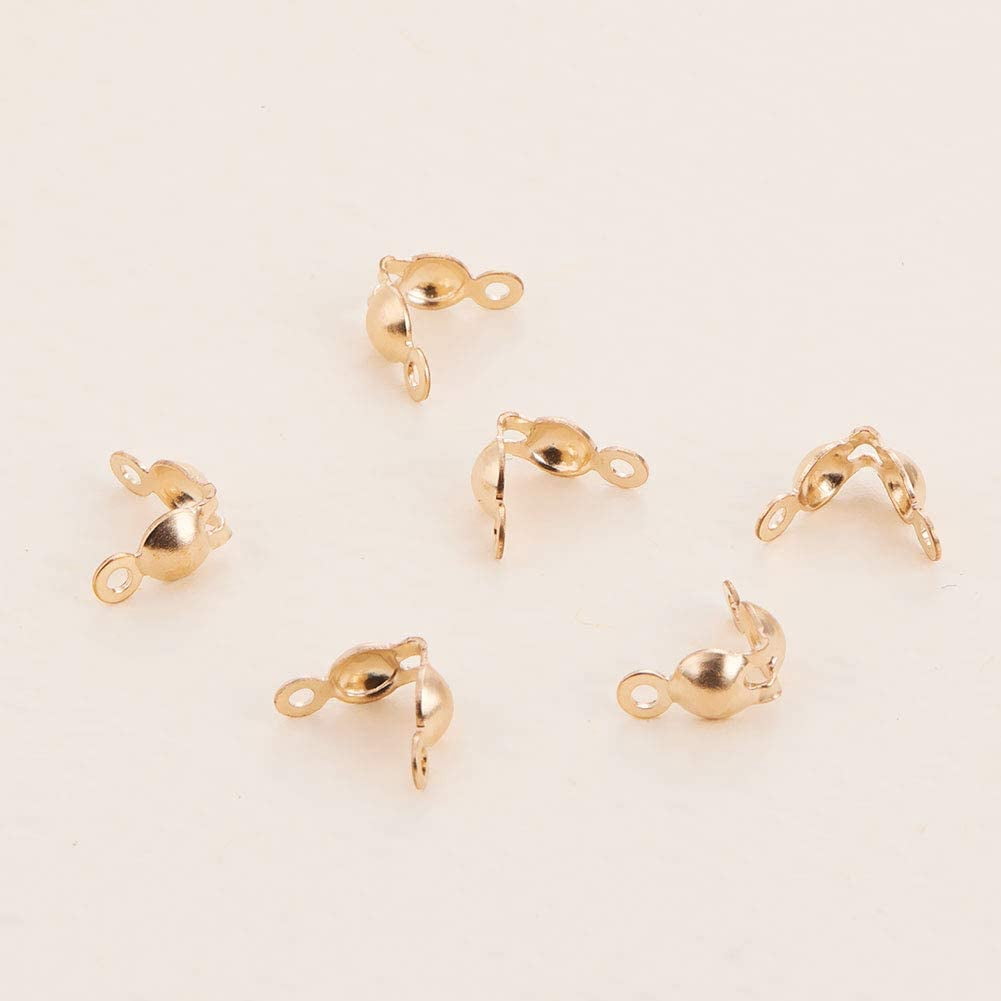 JK Findings Yellow Gold Filled Bead Tips Knot Covers Real 14K Gold Filled 5.5x3.5mm Hole: 1mm 10pcs/set