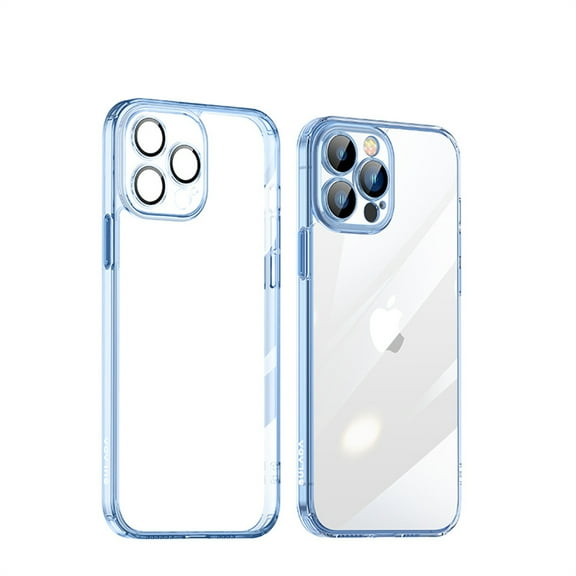 ELEHOLD for iPhone 15 Pro Clear Case,Transparent Crystal Clear Slim Lightweight Shockproof with Camera Lens Protective Film Rugged Glass Case for iPhone 15 Pro 6.1 Inch,Blue
