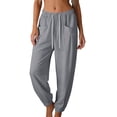 thumbnail image 3 of ClodeEU Women's Linen Blend Elastic Waist Harem Pants with Drawstring ,Solid Color Casual Summer Pant with Pockets Gray,Women's Plus XXL, 3 of 9