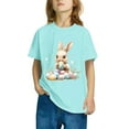 thumbnail image 3 of Virmaxy 3-10Yrs Children's Spring Easter Essentials Cute Bunny Print Cotton Top with Short Sleeve for School Celebrations Daily Wear Blue-5 5 Years, 3 of 4