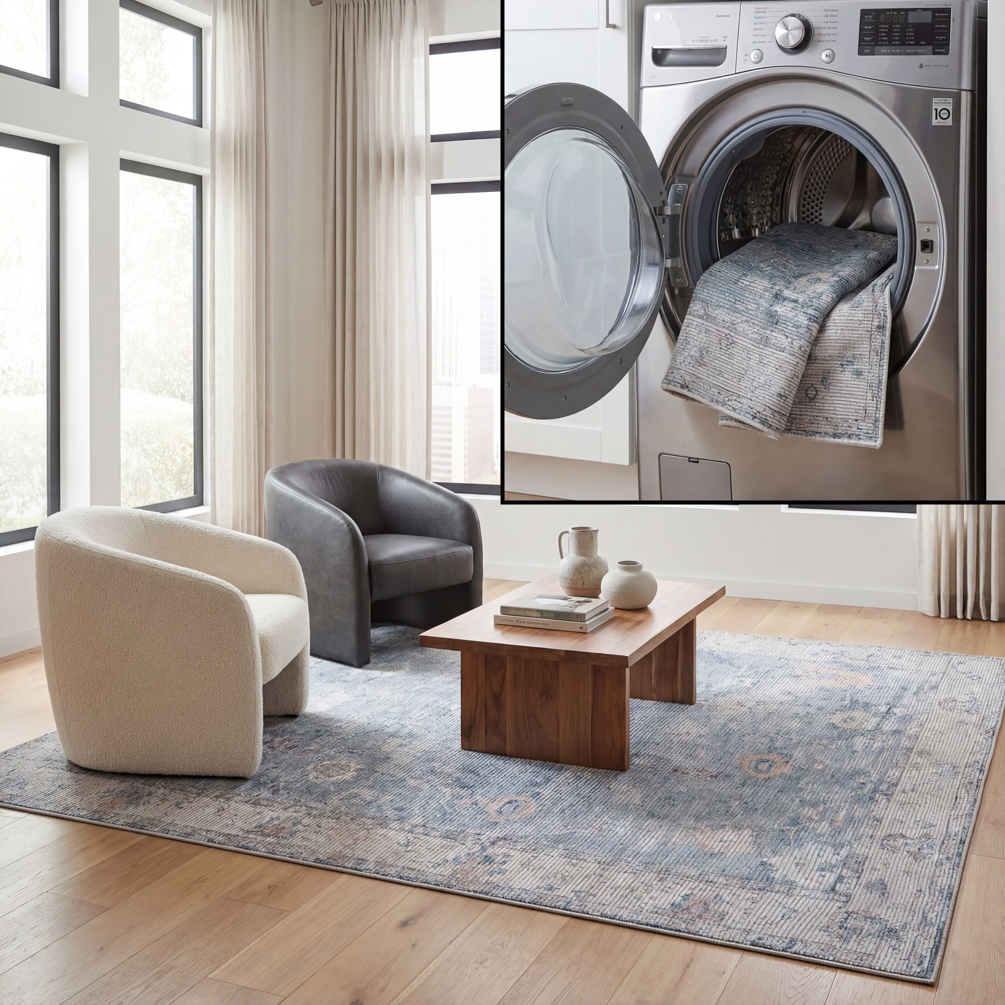 SAFAVIEH Serapi Maximillian Oriental Machine Washable Area Rug, Blue/Beige, 9' x 12'