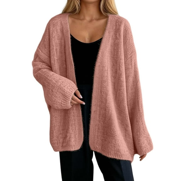 Bibifish Womens Cardigan Sweater Gray Open Front Knit Cardigan Soft Oversized Long Sleeve Casual Daily Outings Comfortable Cardigan
