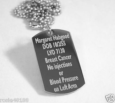 MEDICAL ALERT  DNR THICK SILVER  STAINLESS STEEL  DOG TAG NECKLACE FREE  ENGRAVING