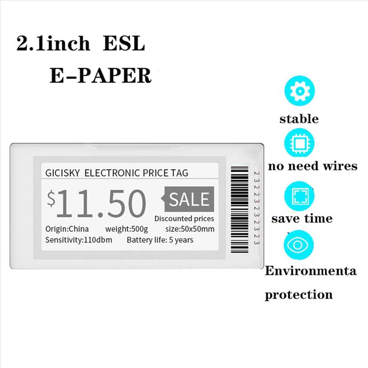 2.1 Inch Electronic Price Tag ESL TFT Screen Display No Messy Writing Bluetooth Connect Management for Android APP 8Pcs,8 x 2.1 inch Electronic Price Tag,White