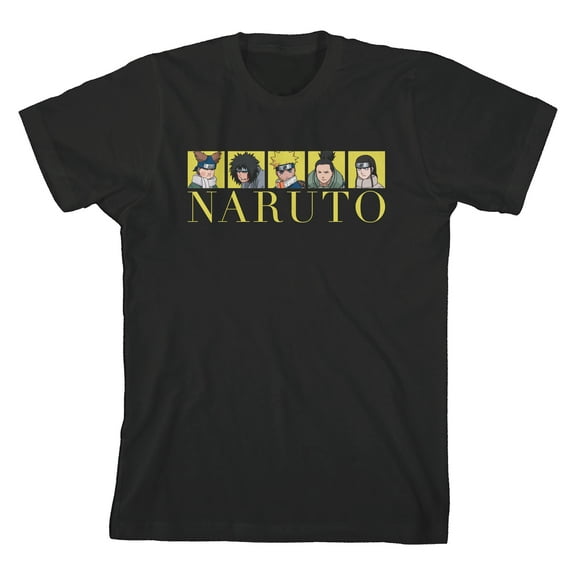 Naruto Classic Gold Character Squares Boy's Black T-shirt-Medium