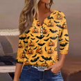 thumbnail image 2 of Trgacdwlo Halloween Shirts for Women 3/4 Length Sleeve Cat Pumpkin Print Fall Womens Henley Tops Ghost Graphic Spooky Pullover Tops, 2 of 5
