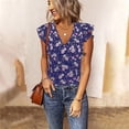 thumbnail image 1 of Camiseta de manga corta con estampado Floral Vintage para mujer, ropa informal holgada con volantes y cuello en V, moda de verano 2022, 1 of 4