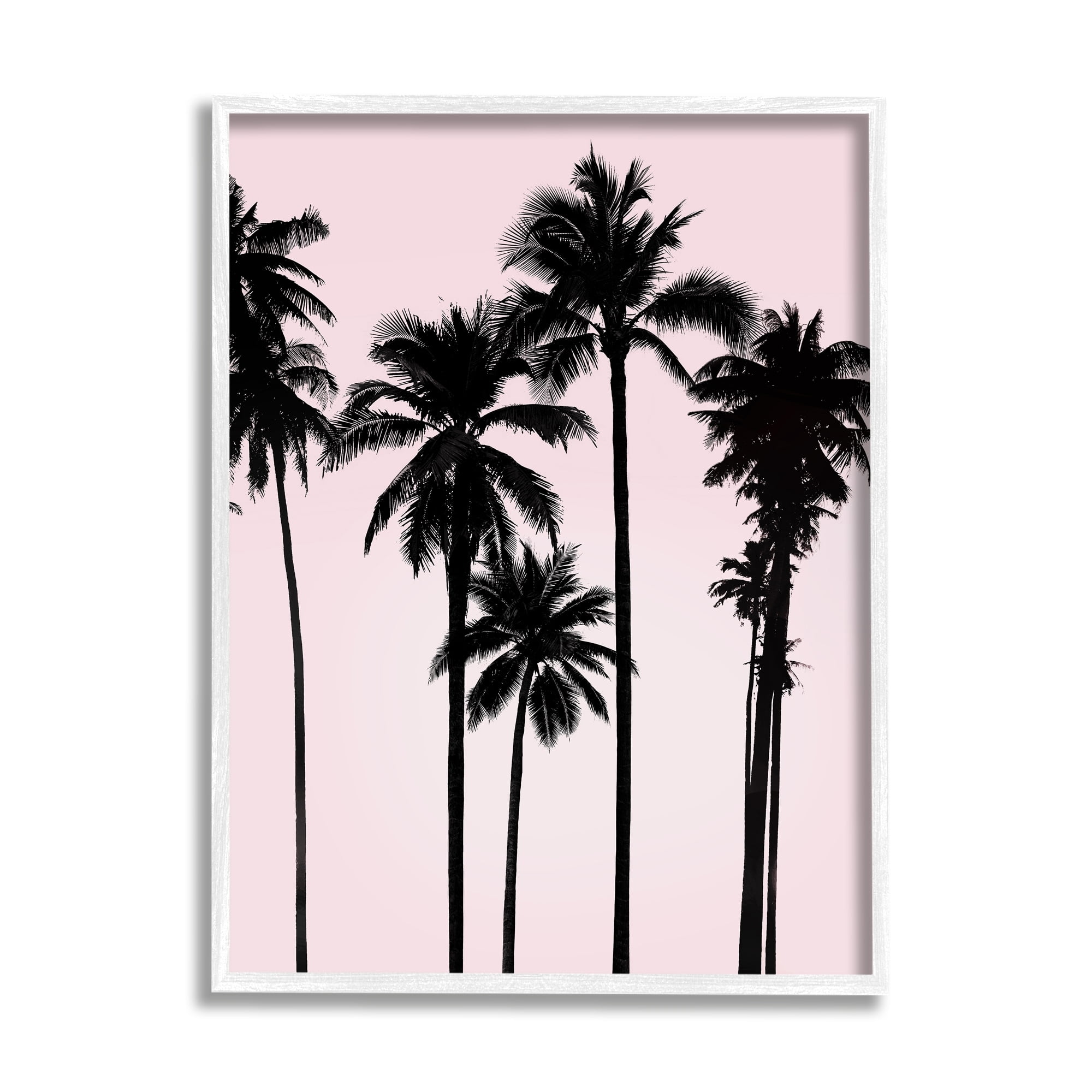 Stupell Industries Tall Palm Tree Silhouettes Soft Tropical Pink Sky Photography White Framed Art Print Wall Art, 11x14, by Mia Jensen
