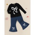 thumbnail image 5 of Miaouyo Kid Girls Pants Set, Long Sleeve Bow Print T-shirt with Denim Flare Pants Fall Outfit, 5 of 9