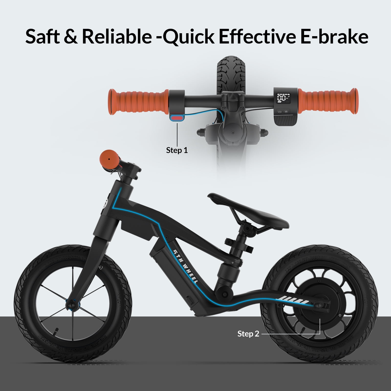 5TH WHEEL KB08 Kids Electric Balance Bike, 250W Motor, 12" Inflatable Tire, 3-Speed Modes, Adjustable Seat, for Ages 3–5 (Black),UL2849
